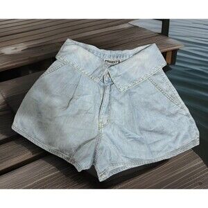 VTG 80s Project B Sz S High-waisted Mini denim shorts Fold‎ Over Wide Leg BOHOO